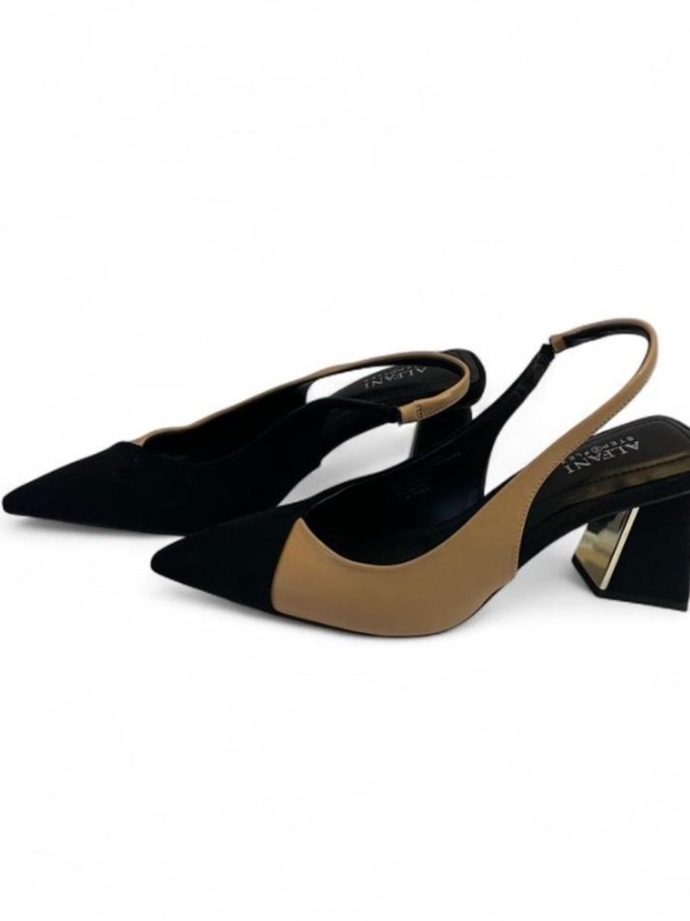 Alfani Black and Tan Two-Tone Pointed Slingback Pumps - Picture 3 of 7